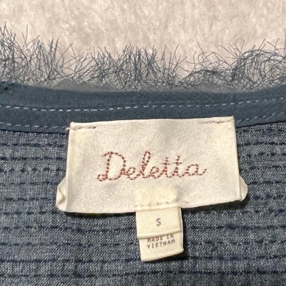 Anthropologie Deletta Thea Teal V-Neck Peplum Tiered Ruffle Long Sleeve Top Sz S - Picture 8 of 12